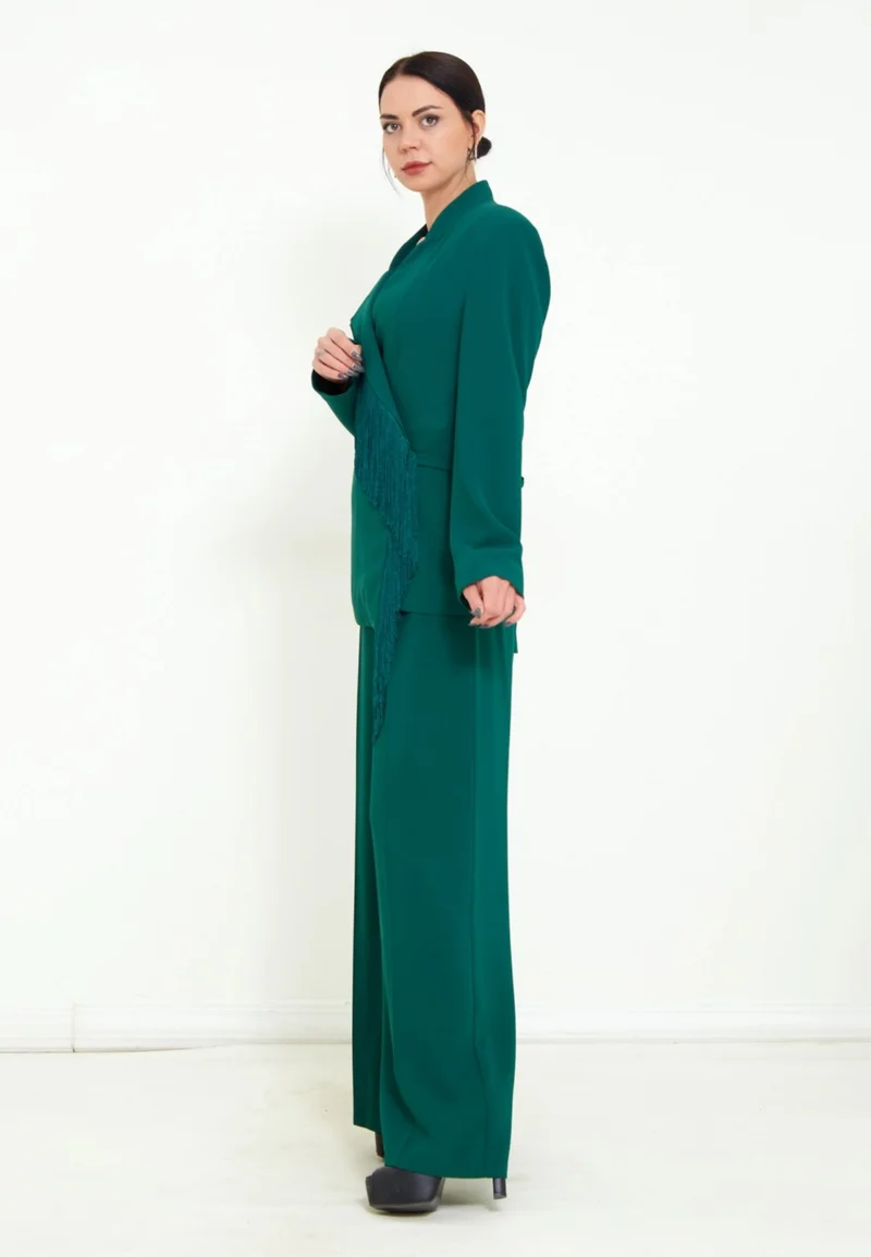 موداتاليكا Women's Trousers Long Sleeve Jacket Tassel Detail Stylish Two Piece Suit