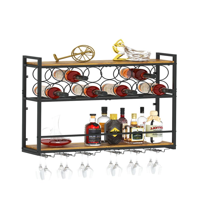Dosker Dokser Wine Rack Wall Mounted Horizontal Bottle Holder, Wall Wine Rack with Rustic Wood for Kitchen, Dining Room, Home Bar Decor (Brown) - Image 1