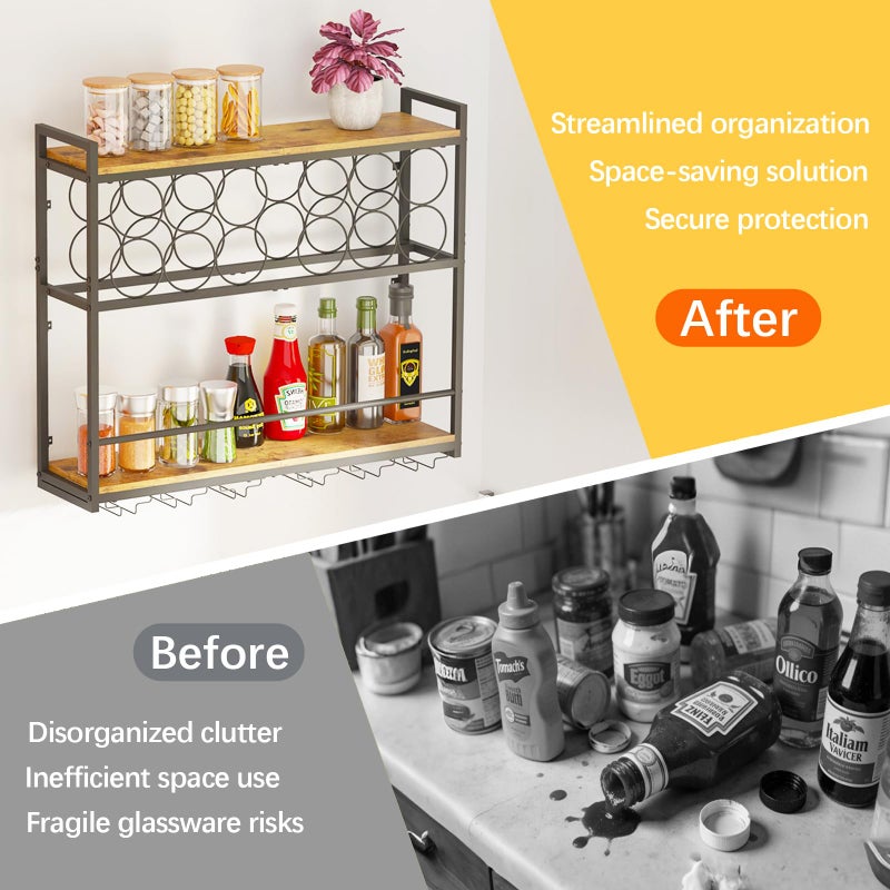 Dosker Dokser Wine Rack Wall Mounted Horizontal Bottle Holder, Wall Wine Rack with Rustic Wood for Kitchen, Dining Room, Home Bar Decor (Brown) - Image 3
