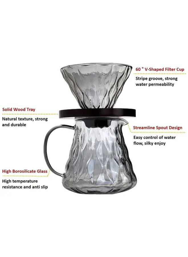 Transparent Pour Over Coffee Maker Set 17oz Borosilicate Glass Pot Dripper - Image 4