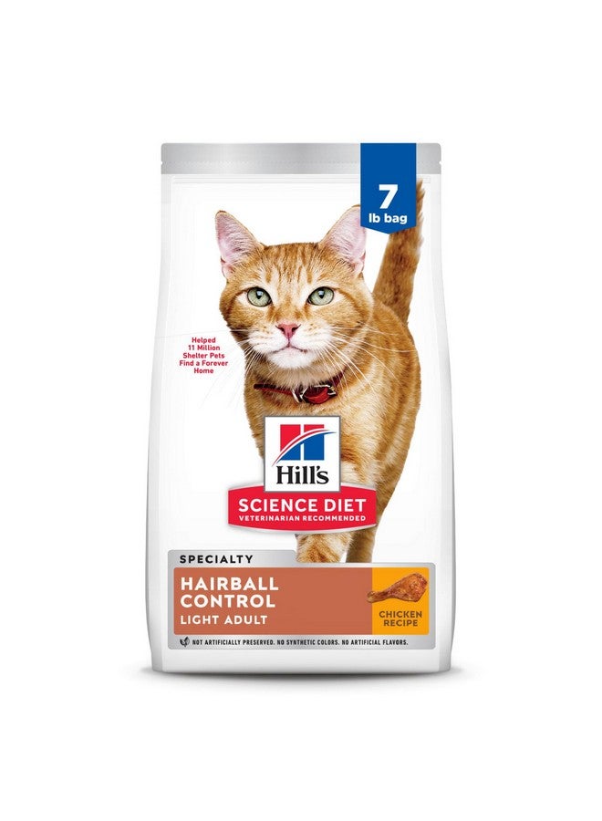 Hill's Science Diet Hairball Control Light, Adult 1-6, Weight Management & Hairball Control Support, Dry Cat Food, Chicken Recipe, 7 lb Bag - Image 1