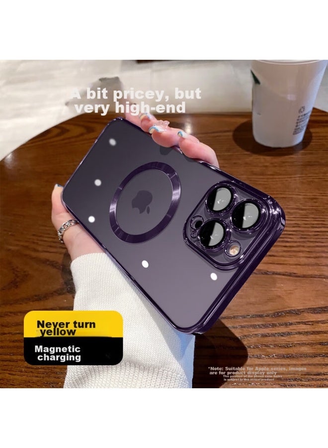 kelleia Kalaio Iphone 14 Pro Case, Iphone 14 Pro Electroplated Magnetic Protective Cover With Camera Lens Film, Full Protection Ultra-thin Shockproof Case, Dark Purple - Image 1