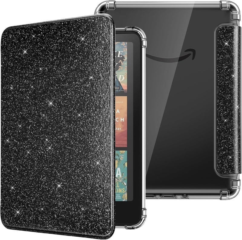 MoKo All climate suitability Case for All-new 7" Kindle Paperwhite 12th Gen 2024&Kindle Colorsoft Signature Edition 2024,Ultra Clear Soft Flexible Transparent TPU Back Cover Light Shell with Auto Wake/Sleep, Black & Glitter Flexible purchase choices - Image 1