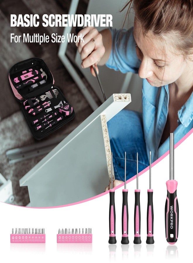 WORKPRO Pink Tool Set - 100 Pieces Pink Tool Kit with Easy Carrying Pouch, Household Tool Kit for Home, Apartment, Office, College, Perfect for DIY Projects, Home Maintenance - Pink Ribbon - Image 4