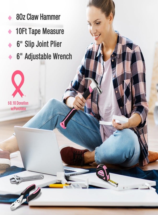 WORKPRO Pink Tool Set - 100 Pieces Pink Tool Kit with Easy Carrying Pouch, Household Tool Kit for Home, Apartment, Office, College, Perfect for DIY Projects, Home Maintenance - Pink Ribbon - Image 3