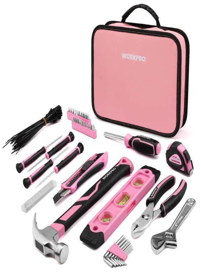 WORKPRO Pink Tool Set - 100 Pieces Pink Tool Kit with Easy Carrying Pouch, Household Tool Kit for Home, Apartment, Office, College, Perfect for DIY Projects, Home Maintenance - Pink Ribbon - Image 1