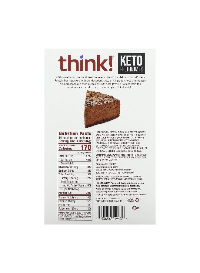 think! Think !, Keto Protein Bars, Chocolate Mousse Pie, 10 Bars, 1.2 oz (34 g) Each (Packaging may vary) - Image 2