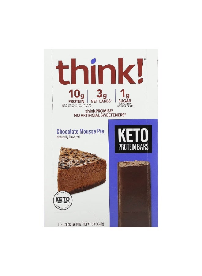 think! Think !, Keto Protein Bars, Chocolate Mousse Pie, 10 Bars, 1.2 oz (34 g) Each (Packaging may vary) - Image 1