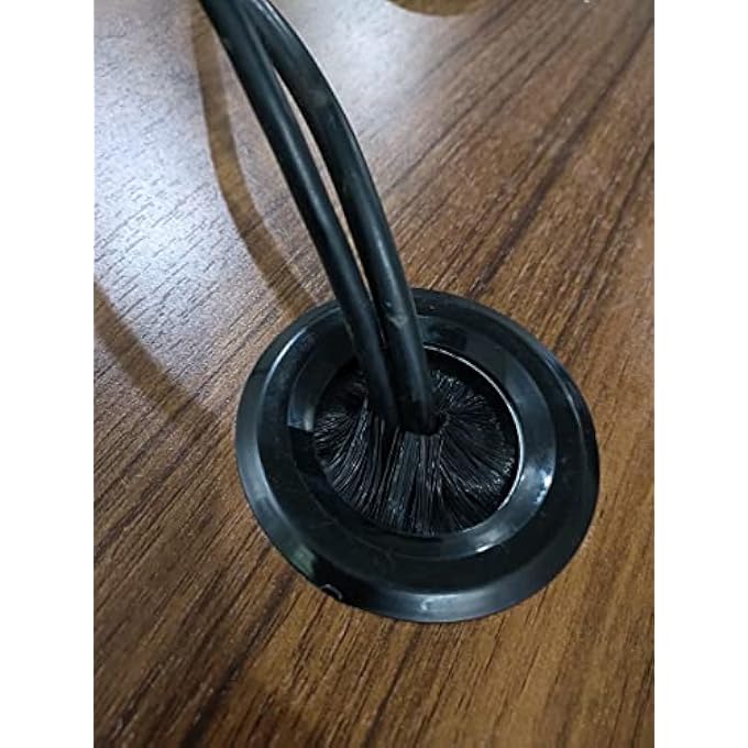 rayihni WIRE GROMMET WITH BRUSH/CABLE MANAGER WITH BRUSH FOR TABLE TOP, DESK, COMPUTER DESK, CONFERENCE TABLE. SIZE 62MM, BLACK, SET OF 4PCS, - Image 1