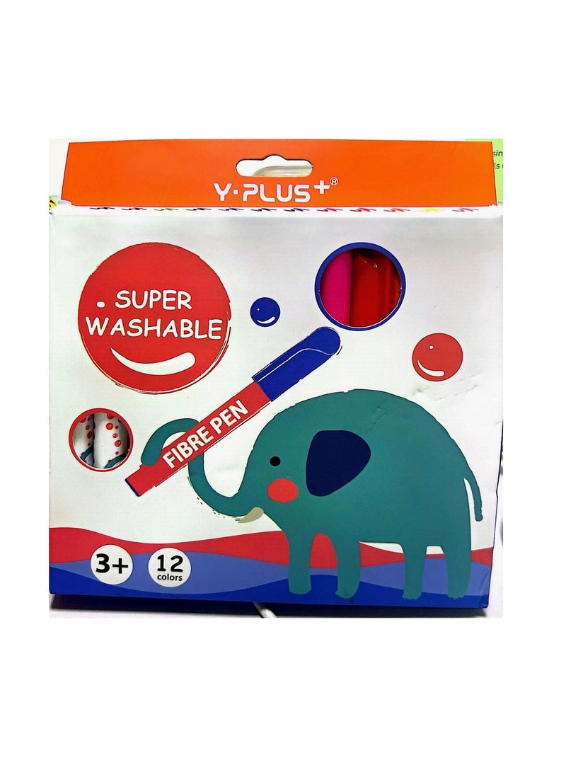 YPlus Elephant (Jumbo) Super Washable 12 colours (Y-Plus+ Fibre Pen) Y-Plus+ Fibre Pen Elephant (Jumbo) Super Washable 12 colours - Image 2