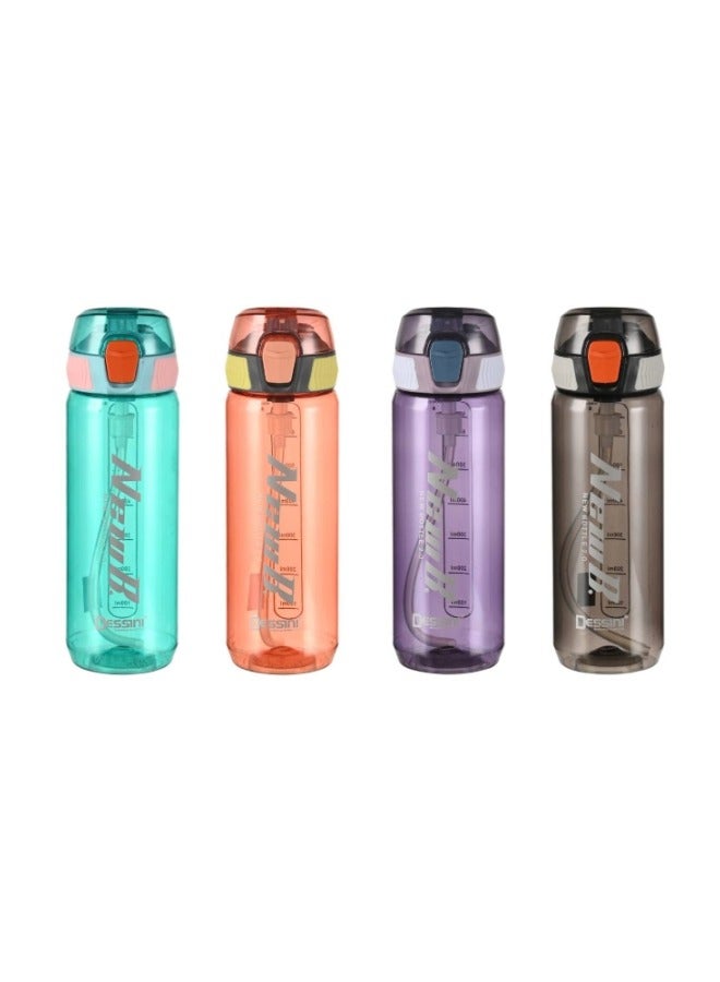 DESSINI زجاجة ماء سعة 650 مل بتصميم مزدوج اللون خالية من المواد السامة BPA بغطاء قابل للفتح بلمسة واحدة ومانع للتسرب، بنفسجي - Image 2