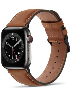 Compatible with Apple Watch Band 49mm/46mm/45mm/44mm/42mm, Genuine Leather Band Strap Compatible with Apple Watch Ultra 2/1 Series 10/9/8/7/6/5/4/3/2/1/SE, Retro Brown/Black