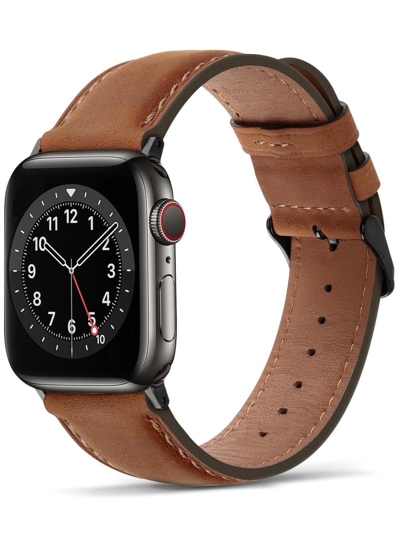 Generic - Compatible with Apple Watch Band 49mm/46mm/45mm/44mm/42mm, Genuine Leather Band Strap Compatible with Apple Watch Ultra 2/1 Series 10/9/8/7/6/5/4/3/2/1/SE, Retro Brown/Black - Image 1