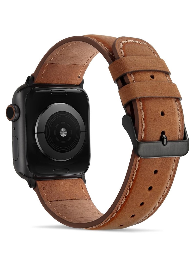 Generic - Compatible with Apple Watch Band 49mm/46mm/45mm/44mm/42mm, Genuine Leather Band Strap Compatible with Apple Watch Ultra 2/1 Series 10/9/8/7/6/5/4/3/2/1/SE, Retro Brown/Black - Image 1