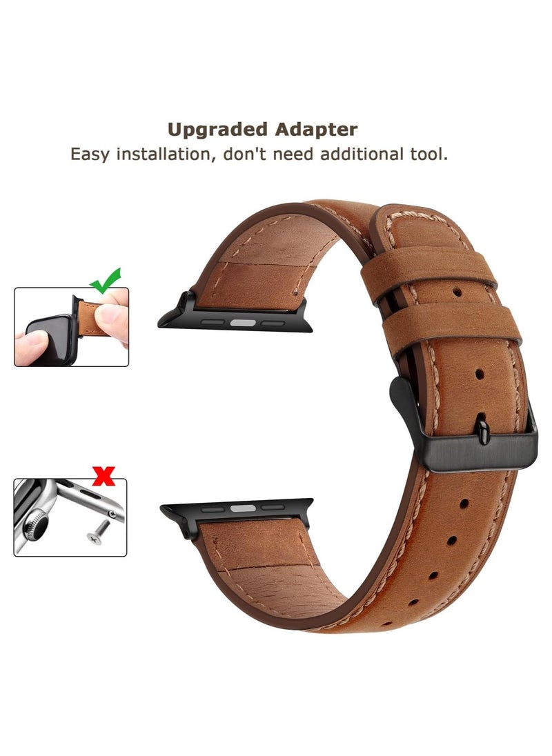 Generic - Compatible with Apple Watch Band 49mm/46mm/45mm/44mm/42mm, Genuine Leather Band Strap Compatible with Apple Watch Ultra 2/1 Series 10/9/8/7/6/5/4/3/2/1/SE, Retro Brown/Black - Image 1