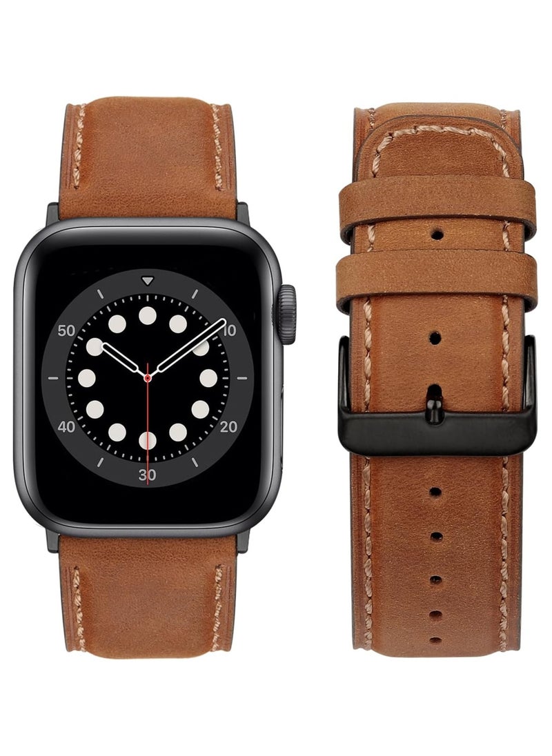Generic - Compatible with Apple Watch Band 49mm/46mm/45mm/44mm/42mm, Genuine Leather Band Strap Compatible with Apple Watch Ultra 2/1 Series 10/9/8/7/6/5/4/3/2/1/SE, Retro Brown/Black - Image 1