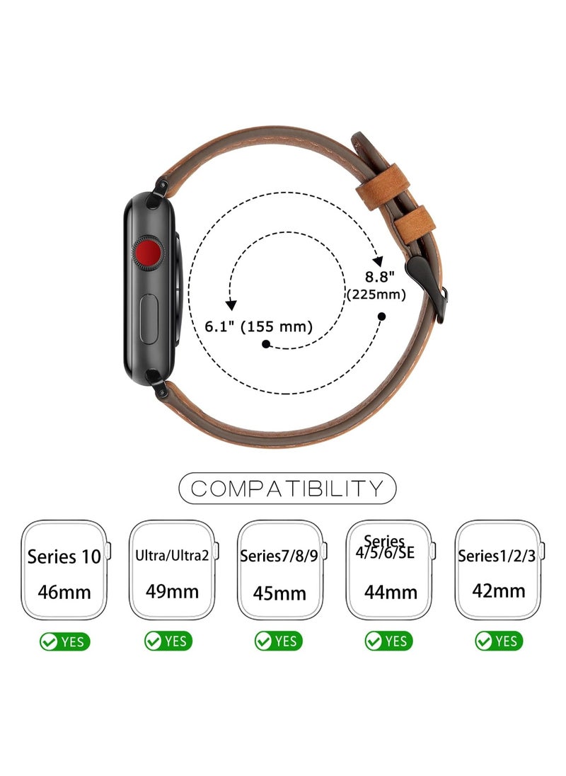 Generic - Compatible with Apple Watch Band 49mm/46mm/45mm/44mm/42mm, Genuine Leather Band Strap Compatible with Apple Watch Ultra 2/1 Series 10/9/8/7/6/5/4/3/2/1/SE, Retro Brown/Black - Image 1
