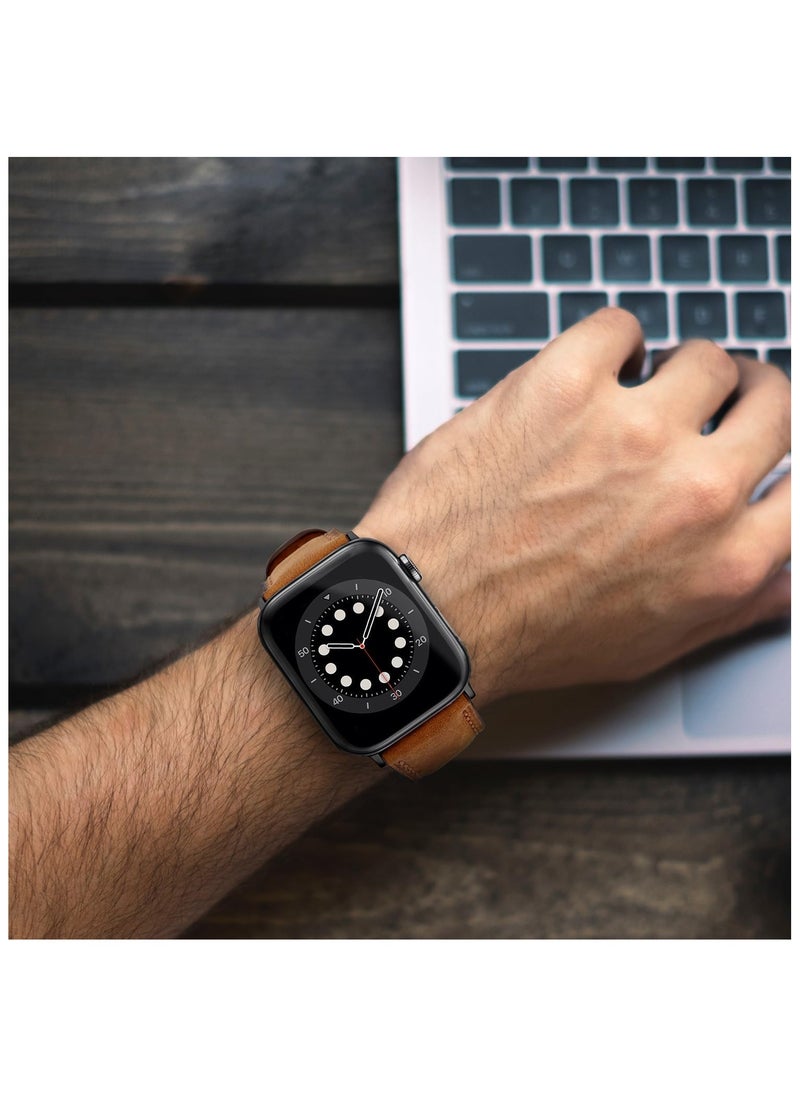 Generic - Compatible with Apple Watch Band 49mm/46mm/45mm/44mm/42mm, Genuine Leather Band Strap Compatible with Apple Watch Ultra 2/1 Series 10/9/8/7/6/5/4/3/2/1/SE, Retro Brown/Black - Image 1