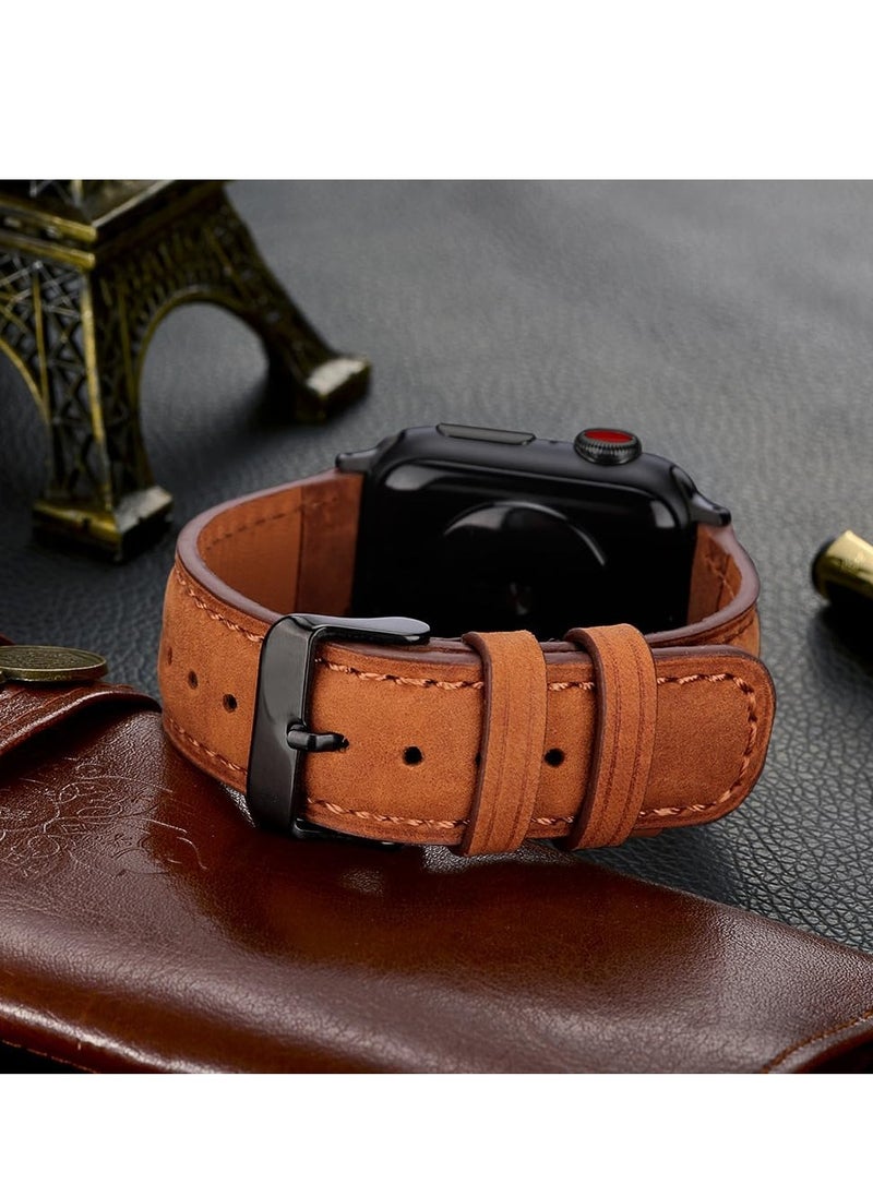 Generic - Compatible with Apple Watch Band 49mm/46mm/45mm/44mm/42mm, Genuine Leather Band Strap Compatible with Apple Watch Ultra 2/1 Series 10/9/8/7/6/5/4/3/2/1/SE, Retro Brown/Black - Image 1