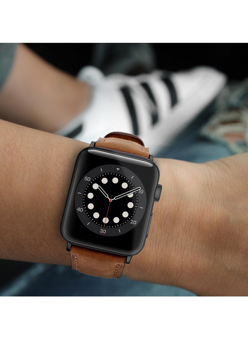 Generic - Compatible with Apple Watch Band 49mm/46mm/45mm/44mm/42mm, Genuine Leather Band Strap Compatible with Apple Watch Ultra 2/1 Series 10/9/8/7/6/5/4/3/2/1/SE, Retro Brown/Black - Image 1