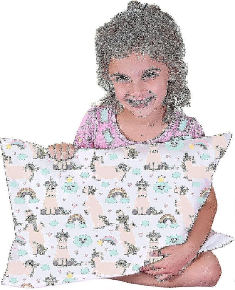 HEGZI Pillow for girls - Extra Soft Cotton Pillow Cover, 1 month to 5 years, Unicorn Pillows for Kids, 12" x 18" - Children Pillows for Sleeping, Baby Pillow for Bedding, Bed Set, at School - Set of 1