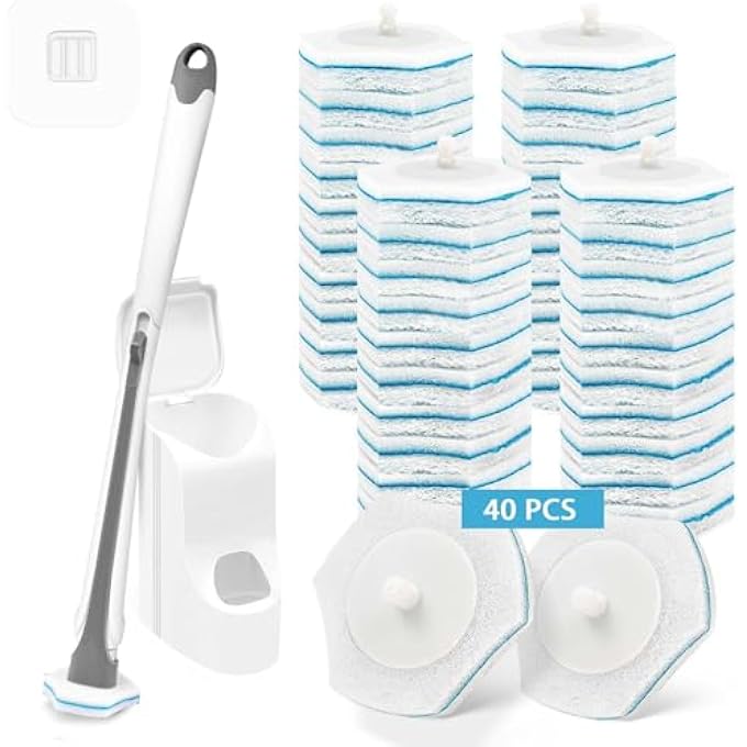 Disposable Toilet Brush, Toilet Brush Set with 40 Replacement Heads, Wall Mounted Toilet Brush for Bathroom, Toilet Cleaner Brush System for Deep Cleaning - Image 5