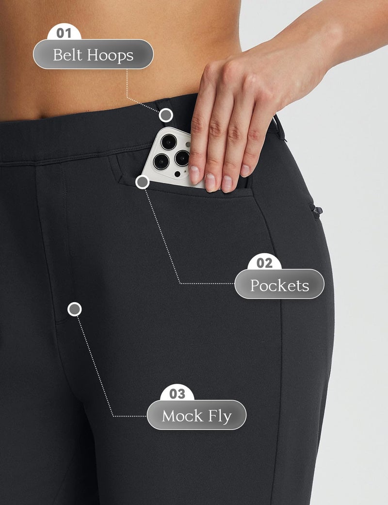 baleaf Women's Fleece Lined Golf Pants Winter Water Resistant Pockets for Travel Work Casual Black XS - Image 4