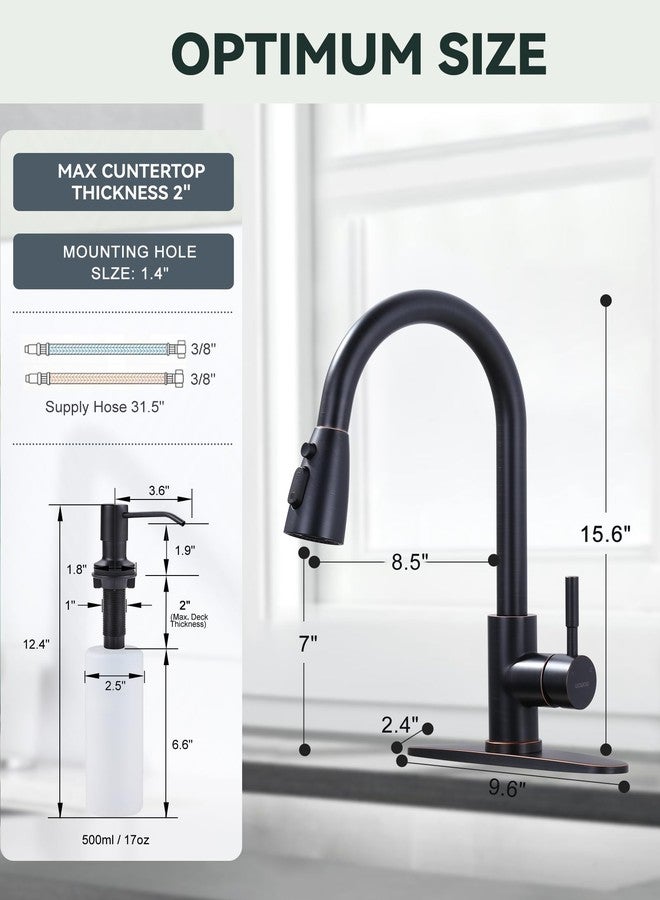 WOWOW Oil-Rubbed Bronze Kitchen Faucet with Soap Dispenser, Stainless Steel Kitchen Faucets for Sink, Pull Down Kitchen Faucet Single Handle High Arc Kitchen Sink Faucet with Deck-Plate - Image 4