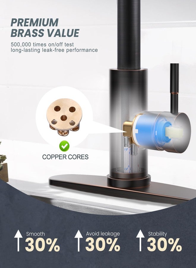 WOWOW Oil-Rubbed Bronze Kitchen Faucet with Soap Dispenser, Stainless Steel Kitchen Faucets for Sink, Pull Down Kitchen Faucet Single Handle High Arc Kitchen Sink Faucet with Deck-Plate - Image 5