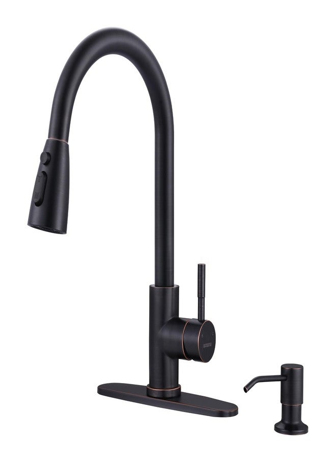 WOWOW Oil-Rubbed Bronze Kitchen Faucet with Soap Dispenser, Stainless Steel Kitchen Faucets for Sink, Pull Down Kitchen Faucet Single Handle High Arc Kitchen Sink Faucet with Deck-Plate - Image 1