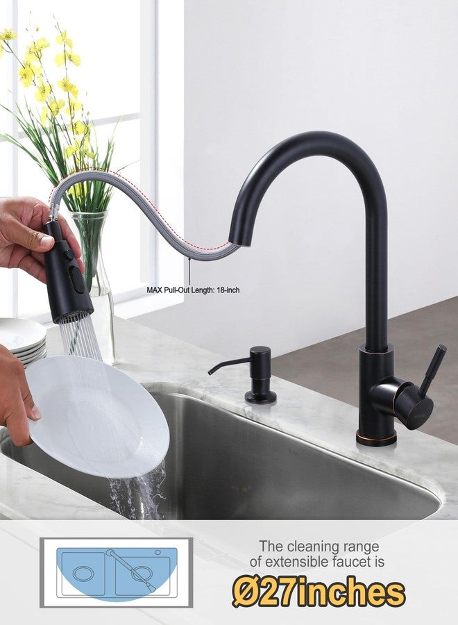 WOWOW Oil-Rubbed Bronze Kitchen Faucet with Soap Dispenser, Stainless Steel Kitchen Faucets for Sink, Pull Down Kitchen Faucet Single Handle High Arc Kitchen Sink Faucet with Deck-Plate - Image 3