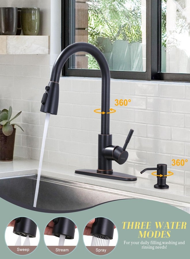 WOWOW Oil-Rubbed Bronze Kitchen Faucet with Soap Dispenser, Stainless Steel Kitchen Faucets for Sink, Pull Down Kitchen Faucet Single Handle High Arc Kitchen Sink Faucet with Deck-Plate - Image 2