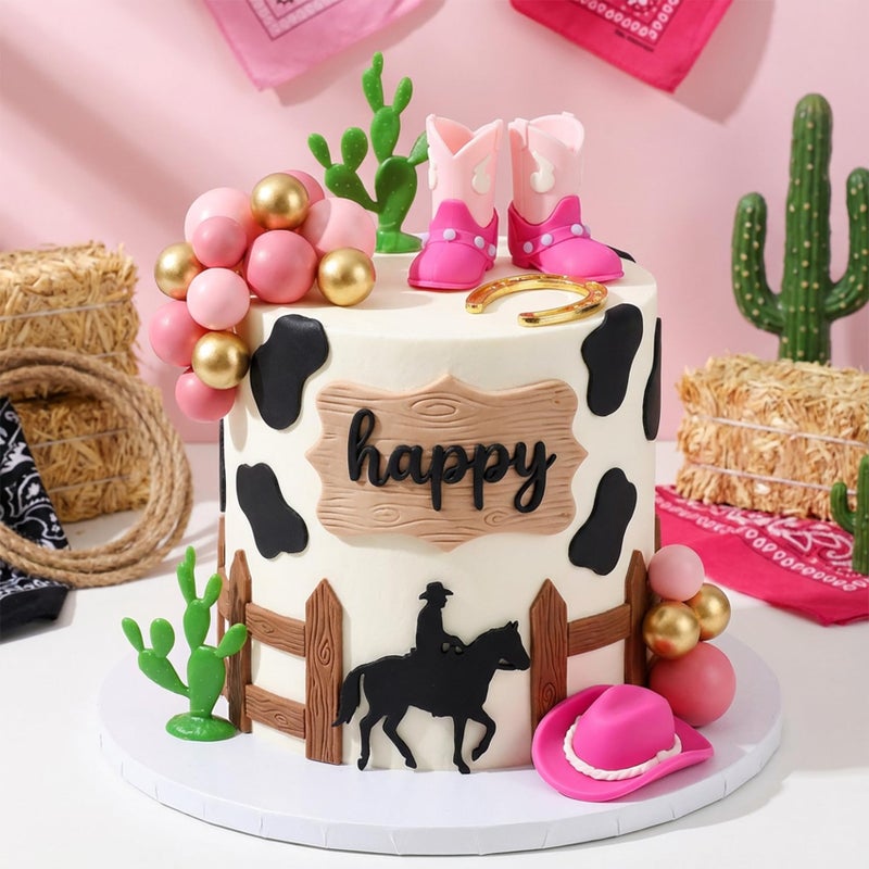 Knana 21Pcs Pink Cowgirl Birthday Cake Topper Cowgirl Hat Cake Topper with Pink Boot for Western Cowgirl Birthday Party Supplies - Image 5