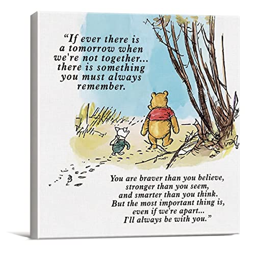 Dolimifa Classic Winnie the Pooh Wall Art Decor If Ever There Is A Tomorrow Quote Canvas Painting Pictures Framed Print Sign Artwork Ready to Hang for Home Nursery (8x8 Inch) - Image 1