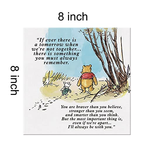 Dolimifa Classic Winnie the Pooh Wall Art Decor If Ever There Is A Tomorrow Quote Canvas Painting Pictures Framed Print Sign Artwork Ready to Hang for Home Nursery (8x8 Inch) - Image 3