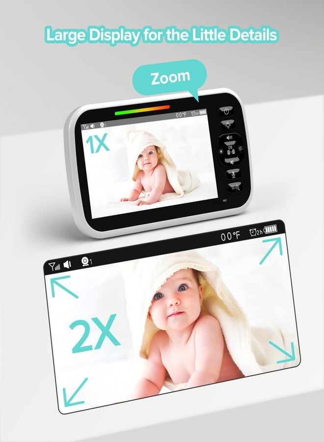 UKSUP Baby Monitor, 5" Video Baby Monitor with Camera and Audio, Remote pan/tilt Full View Camera, Two-Way Talk, Temperature & Feeding Reminder, Night Vision, lullabies and 960ft Long Range - Image 3