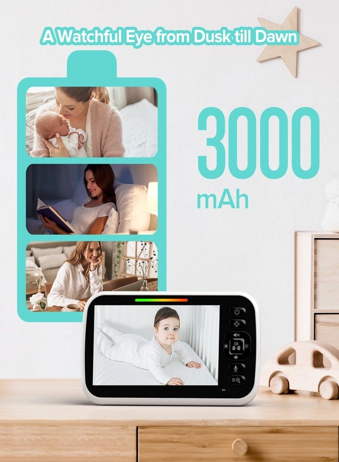 UKSUP Baby Monitor, 5" Video Baby Monitor with Camera and Audio, Remote pan/tilt Full View Camera, Two-Way Talk, Temperature & Feeding Reminder, Night Vision, lullabies and 960ft Long Range - Image 4