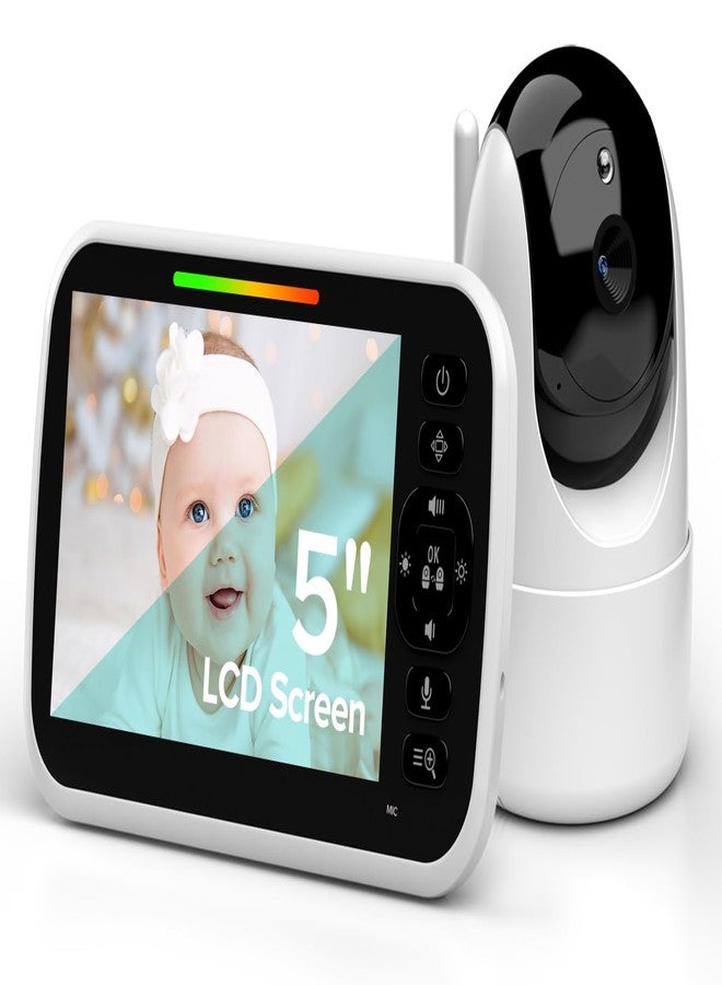 UKSUP Baby Monitor, 5" Video Baby Monitor with Camera and Audio, Remote pan/tilt Full View Camera, Two-Way Talk, Temperature & Feeding Reminder, Night Vision, lullabies and 960ft Long Range - Image 1