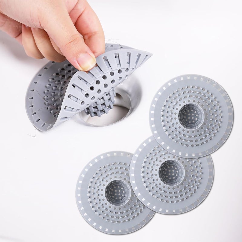 Tesdluy Bathtub Drain Hair Catcher, Silicone Tub Hair Catcher Drain Protector Strainer, Collapsible Shower Hair Drain Catcher Strainer for 1.48'' to 1.75'' Regular Drains, 3PCS - Image 1