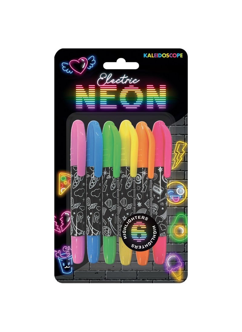 Hinkler Kaleidoscope 6 Electric Neon Markers - Vibrant Neon Markers Set, Bright Electric Colors, Fun Art & Craft Supplies, Kids' Drawing & Coloring, High-Quality Markers, School & Home Art Supplies - Image 1
