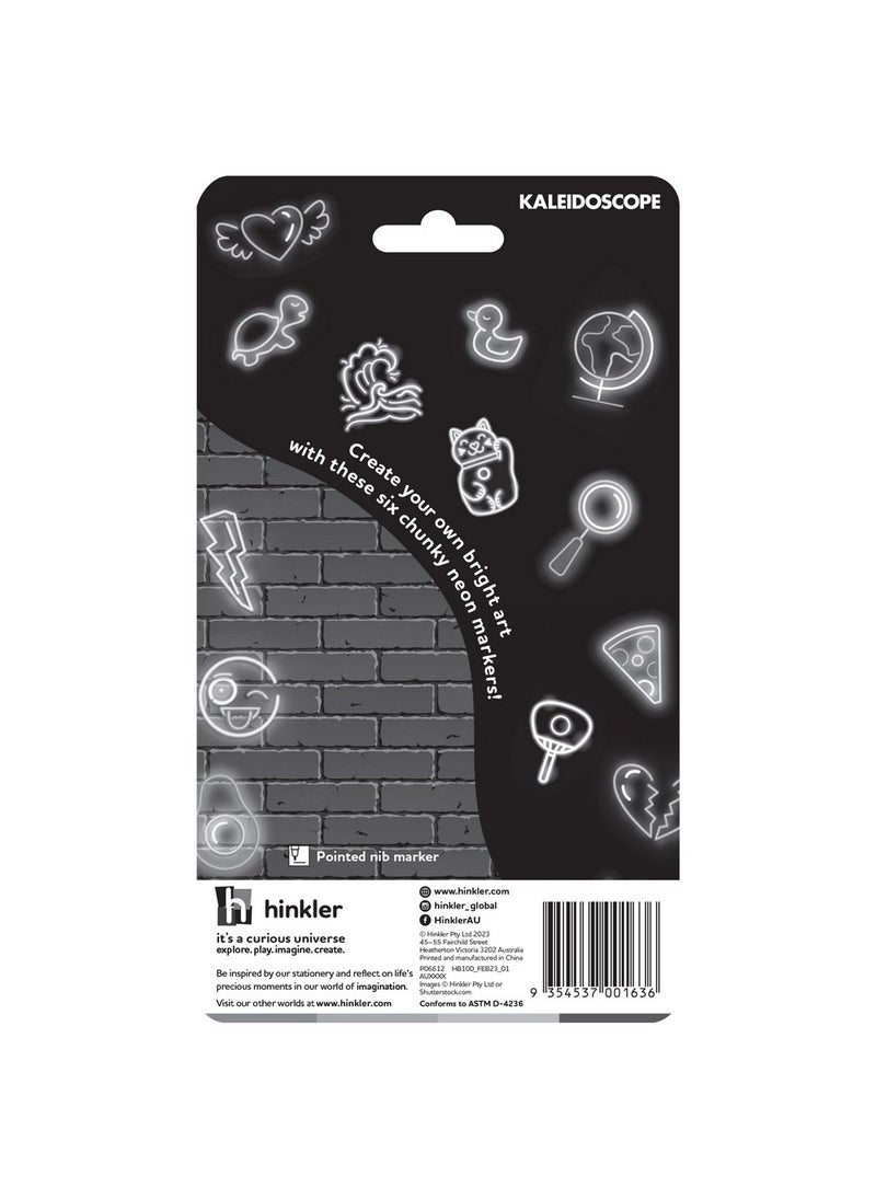 Hinkler Kaleidoscope 6 Electric Neon Markers - Vibrant Neon Markers Set, Bright Electric Colors, Fun Art & Craft Supplies, Kids' Drawing & Coloring, High-Quality Markers, School & Home Art Supplies - Image 3