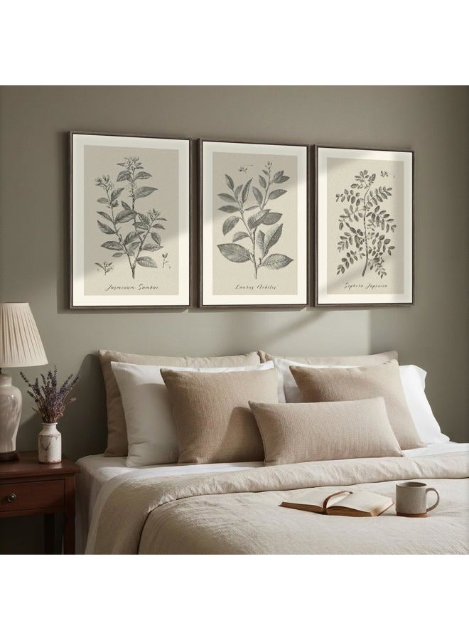 Cuspin Framed Vintage Botanical Wall Art, 3 Piece Neutral Floral Plants Canvas Painting Prints Artwork for Living Room, Rustic Flowers Pictures for Farmhouse Bedroom Kitchen Dining Room Home Decor, 16x24 - Image 2