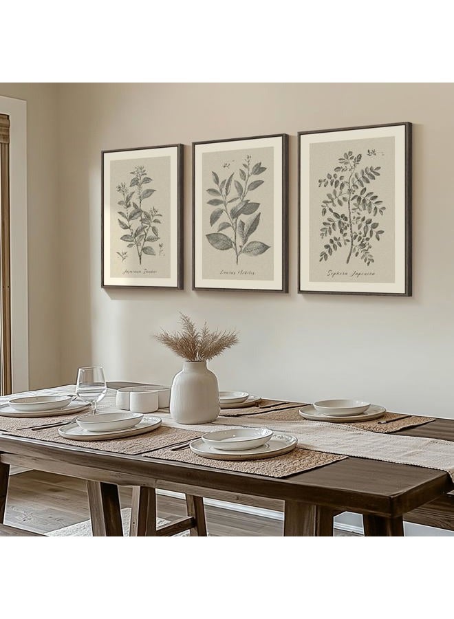 Cuspin Framed Vintage Botanical Wall Art, 3 Piece Neutral Floral Plants Canvas Painting Prints Artwork for Living Room, Rustic Flowers Pictures for Farmhouse Bedroom Kitchen Dining Room Home Decor, 16x24 - Image 4