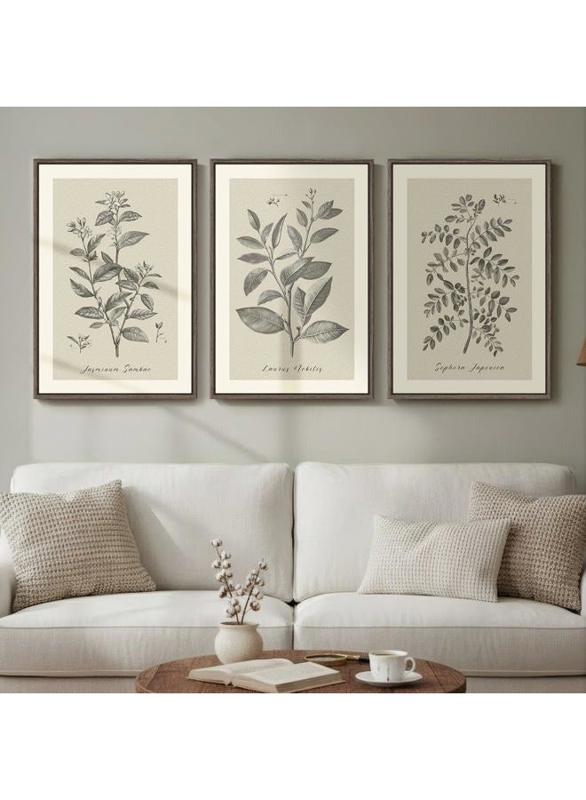 Cuspin Framed Vintage Botanical Wall Art, 3 Piece Neutral Floral Plants Canvas Painting Prints Artwork for Living Room, Rustic Flowers Pictures for Farmhouse Bedroom Kitchen Dining Room Home Decor, 16x24 - Image 1