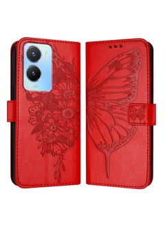For vivo Y56 5G/Y16 4G/Y02s 4G Global Embossed Butterfly Leather Phone Case(Red)