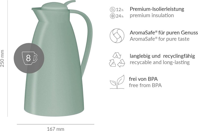 Alfi Eco 1.0 L, mint green, insulated jug with hygienic tempered glass insert made of plastic, screw cap with comfortable push button, pouring with one hand, ideal as a coffee pot, teapot, BPA-free - Image 5