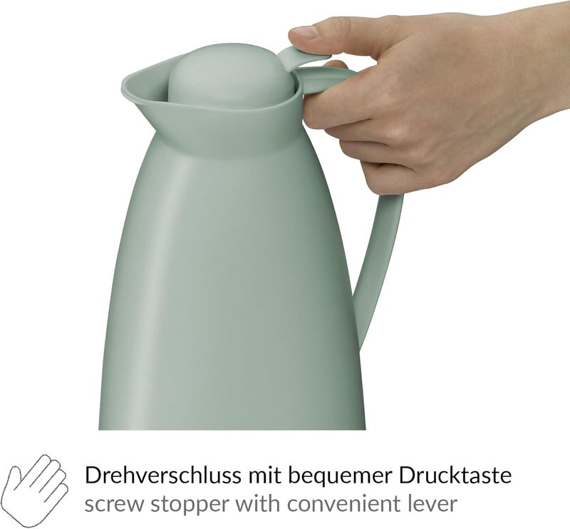 Alfi Eco 1.0 L, mint green, insulated jug with hygienic tempered glass insert made of plastic, screw cap with comfortable push button, pouring with one hand, ideal as a coffee pot, teapot, BPA-free - Image 3