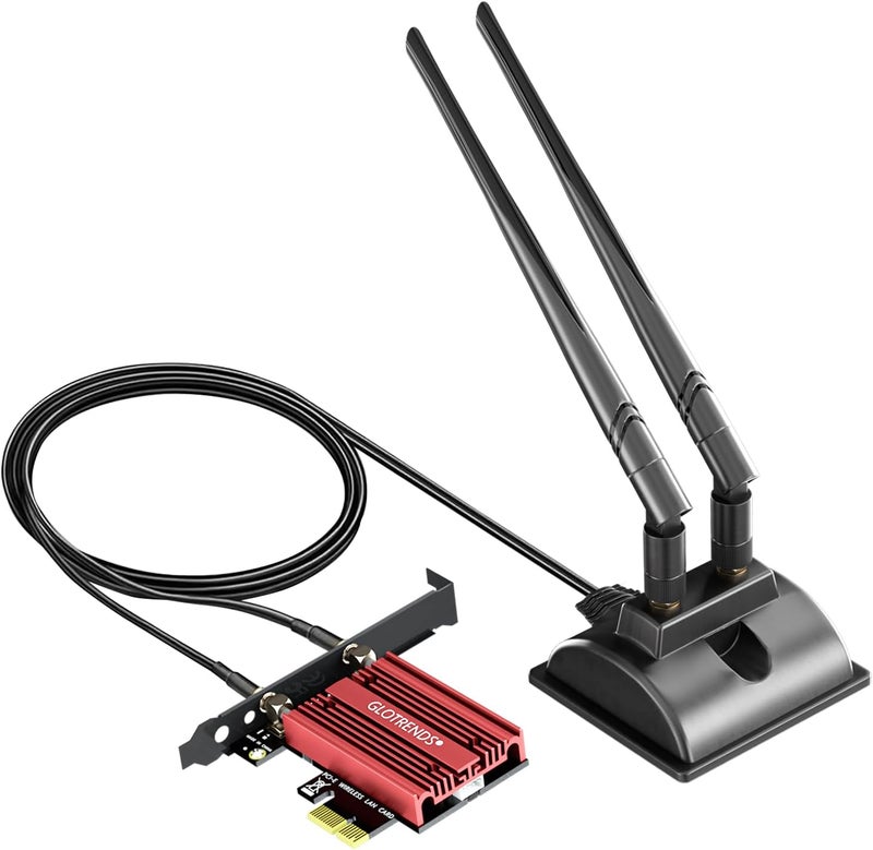 جلوتريندز بطاقة GLOTRENDS WiFi 7 PCIe مع هوائي تمديد بطول 2 متر لأجهزة الكمبيوتر المكتبية، متوافقة مع معالج Intel BE200NGW، وتعمل فقط مع نسخة ويندوز 11 24H2 أو أعلى (لا تدعم اللوحات الأم من شركة AMD). - Image 1