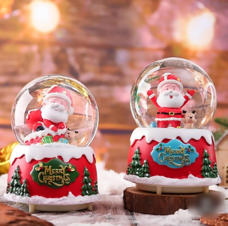 كرة ثلجية موسيقية لعيد الميلاد مع سانتا، 17 سم، أضواء LED ورسوم متحركة ثلاثية المحرك