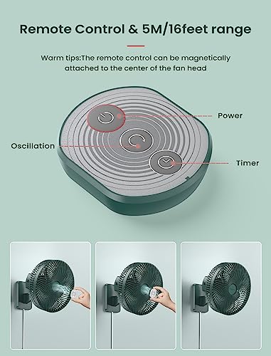 Comoistar 10 Inch Oscillating Wall Mount Small Fan with Remote Control and Timer, 4 Speeds, Included Adapter, 60°Adjustable Tilt, High Velocity, 1.8m Cord, Quiet, for RV Bedroom Kitchen Gym, Garage - Image 5